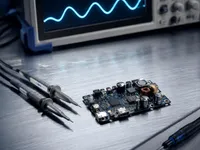 AI-generated illustration of probes and a charging circuit on an electronics bench; not a measurement record.